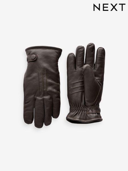 Brown Leather Borg Lined Gloves (945280) | €14