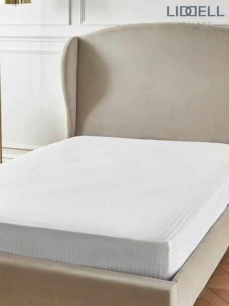 Liddell White 400 Thread Count Egyptian 100% Cotton Striped Fitted Sheet (9452N6) | €73 - €119