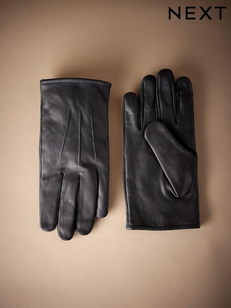 Black Signature Leather Cashmere Lined Gloves (945339) | €25