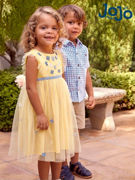 JoJo Maman Bébé Yellow Floral Tulle Pretty Party Dress (945504) | €57