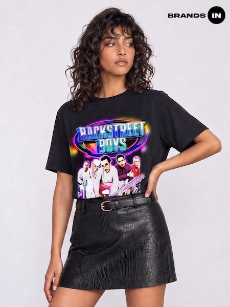 أسود - Brands In Music Backstreet Larger Than Life Boyfriend Fit T-shirt