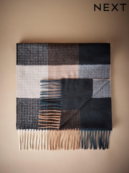 Navy Blue/Neutral Signature Check Woven Scarf with Cashmere (945759) | AED78