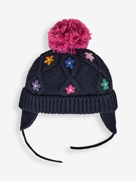 JoJo Maman Bébé Navy Blue Floral Embroidered Cable Hat (945775) | 991 UAH