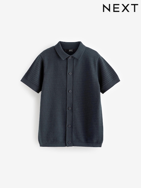 Navy Blue Textured Knitted 100% Cotton Polo Shirt (3-16yrs) (946020) | €7.50 - €10.50