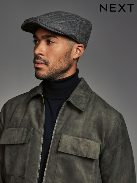 Green Check Wool Blend Flat Cap (946038) | $22
