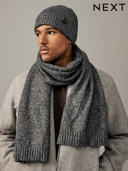 Темно-серый - Beanie Hat And Knitted Scarf Soft Touch Set (946251) | €14