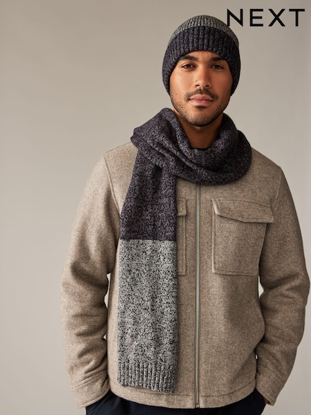 Navy Blue/Charcoal Grey Beanie Hat And Knitted Scarf Soft Touch Set (946366) | €13.50