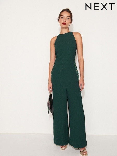 Зеленый - Button Detail Wide Leg Crepe Jumpsuit (946430) | €18