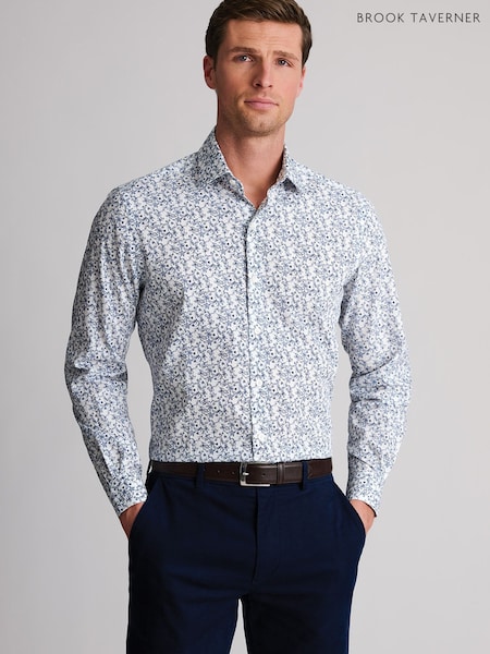 White - Regular Brook Taverner Floral Print Cotton Shirt