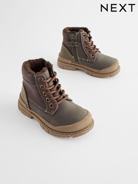 Khaki Green Colourblock Bump Toe Lace Detail Boots (946750) | €7 - €8