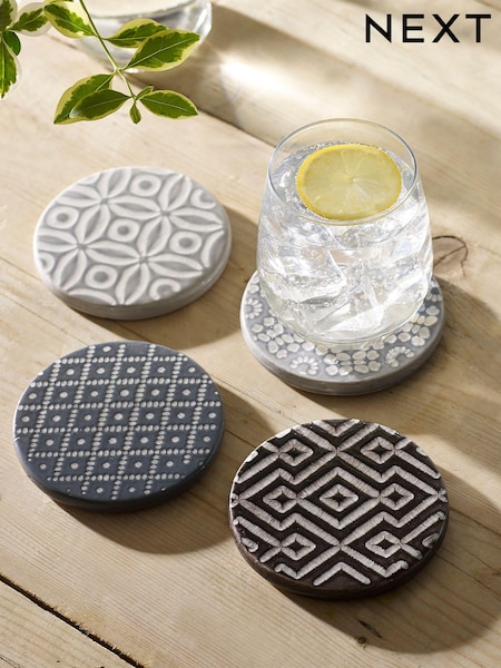 Set of 4 Grey Geo Ceramic Coasters (946975) | €18