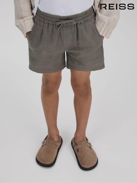 Reiss Khaki Acen Senior Linen Drawstring Shorts (947080) | AED230