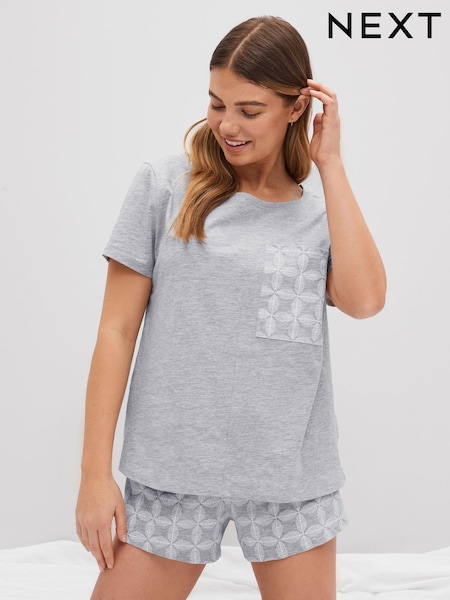 رمادي هندسي - 100% Cotton Short Set Pyjamas (947103) | ‏37 ر.ق.