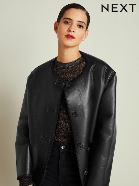 Black Reversible Faux Leather & Faux Fur Jacket (947129) | €32