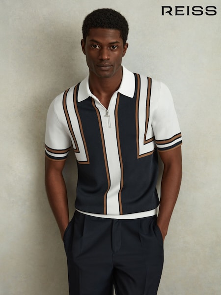 Reiss Navy/White Orion Knitted Half-Zip Polo Shirt (947231) | €171