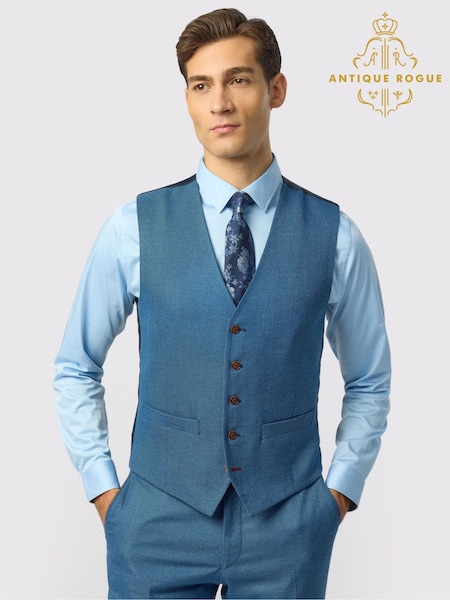 Blue - Regular Antique Rogue Blake Texture Waistcoat