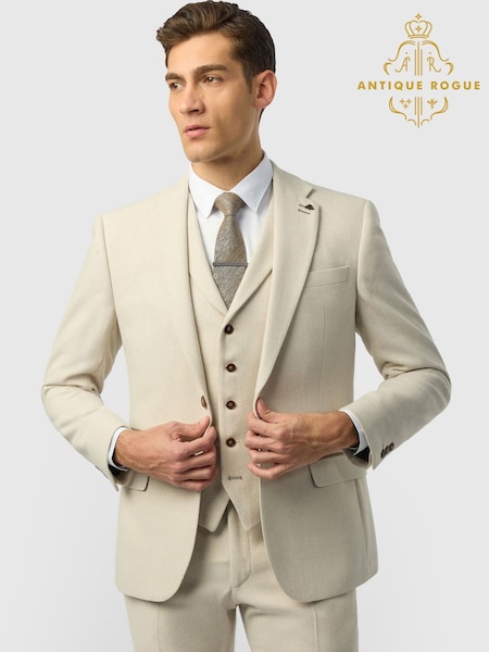 Natural - Single Breasted Antique Rogue Slim Fit Baxter Ecru Herringbone Tweed Jacket