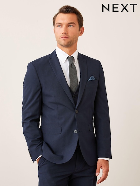 Navy Blue Tailored Wool Mix Textured Suit Jacket (947487) | €49