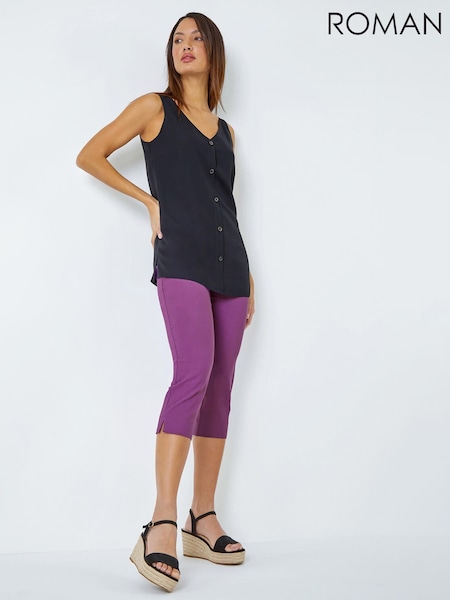 Roman Pink Tone Cropped Stretch Capri Trousers (947519) | R$ 385