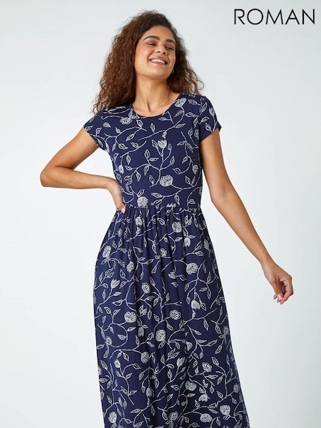 Roman Blue Floral Print Midi Stretch Dress (947622) | €56