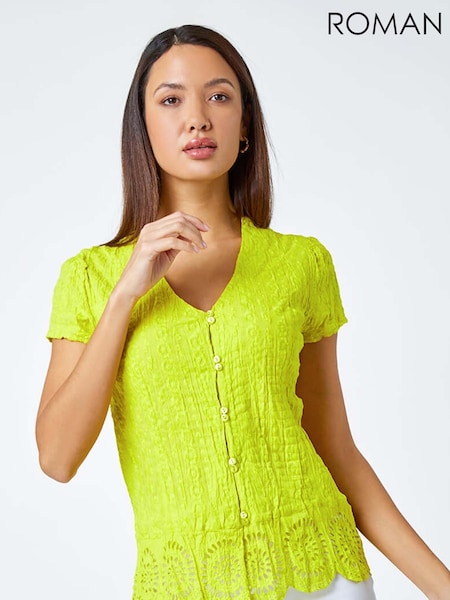 Roman Embroidered Crinkle 100% Cotton Blouse (947645) | ‏201‏₪