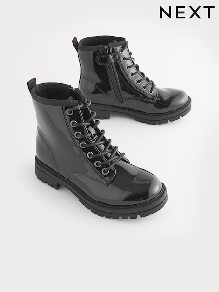 Black Patent Standard Fit (F) Warm Lined Lace-Up Boots (948095) | R$ 285 - R$ 355