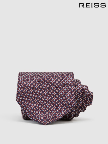 Burgundija - Regular Reiss Ettore Silk Twill Micro Diamond-print Tie