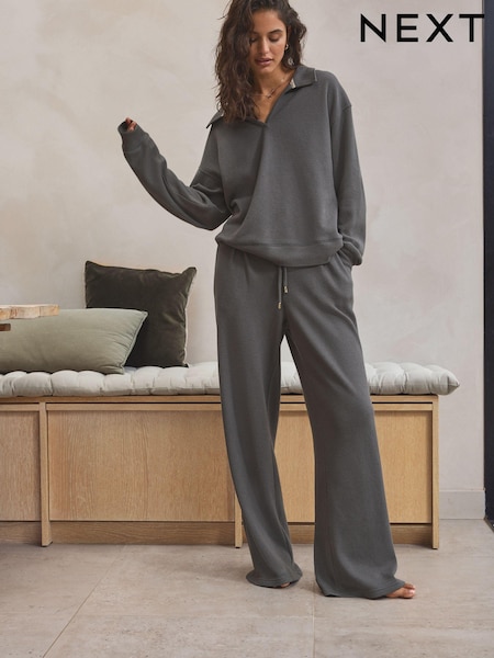 Charcoal Grey Knitlook Wide Leg Joggers (948575) | AED73