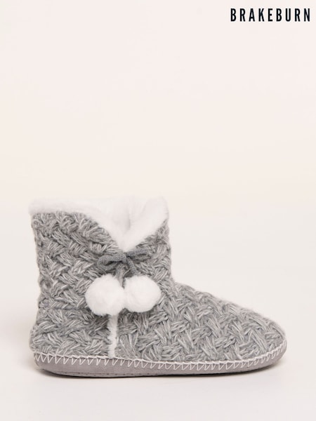 Grey - Brakeburn Fancy Stitch Faux Fur Lined Slipper Boots