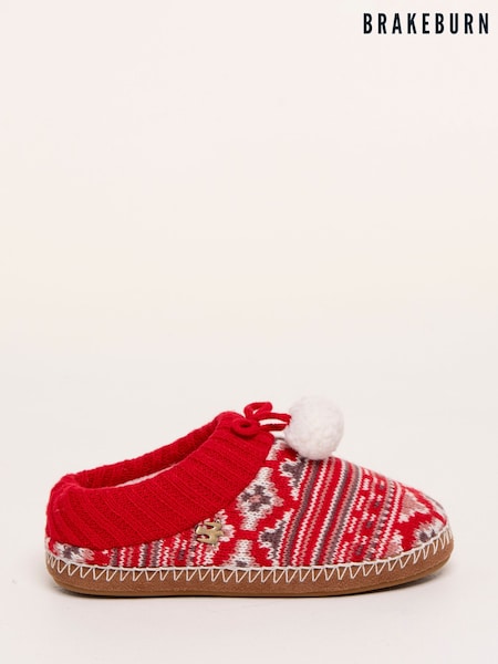 أحمر - Brakeburn Fair Isle Knitted Backless Slippers