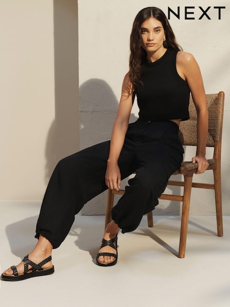 Black Linen Blend Cargo Trousers (948932) | €13