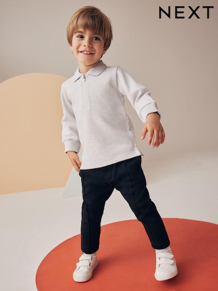 Cinza/Preto - Quarter Zip 100% Cotton Polo and Joggers Set (3mths-7yrs) (948973) | R$ 155 - R$ 195