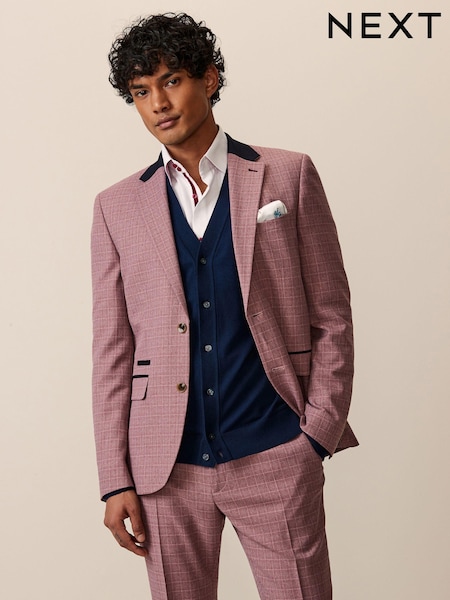 Pink Skinny Fit Check Suit Jacket (949086) | AED73