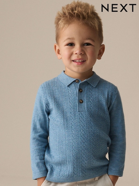Blue Long Sleeve Cable Polo Shirt (3mths-7yrs) (949257) | €7.50 - €8.50