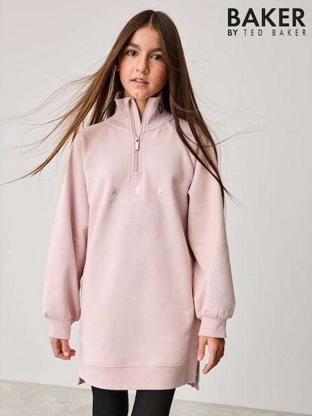 Baker by Ted Baker Pink 100% Cotton Zip Neck Sweat Dress (949320) | ₪171 - ₪196