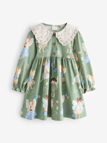 Green Long Sleeve Fairy Lace Collar Dress (3mths-7yrs) (949429) | €7.50 - €8.50