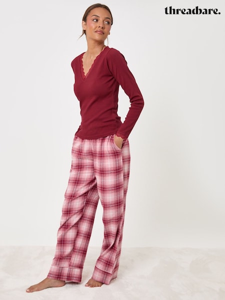 Red - Threadbare V-neck Top & Flannel Bottoms Pyjamas Set