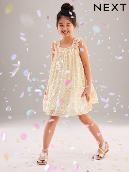 Neutral/ Iridescent Sequin Gathered Strappy Party Dress (3-14yrs) (949755) | €14 - €18