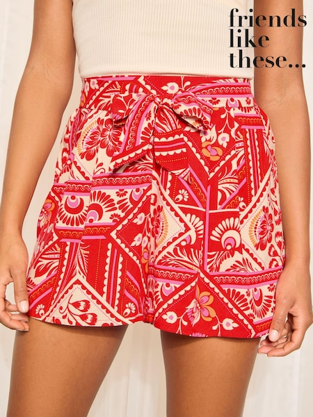 Friends Like These Red Woven Tie Waist Printed Shorts (949889) | €17