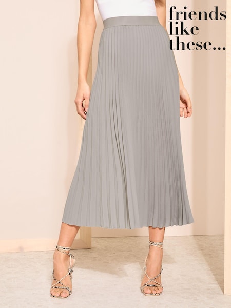 Argint/Argintiu - Friends Like These Plisat Summer Midi Fuste (949941) | 150 LEI