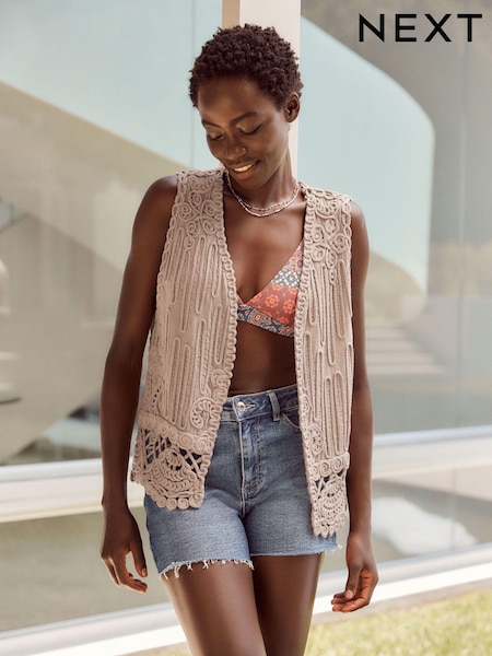 Grey/Purple Mauve Sleeveless Crochet Waistcoat Jacket (950067) | €11