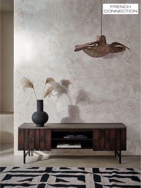 French Connection Slatted Mango Wood and Concrete Effect Top French Connection Sedona Up to 50 Inch TV Unit (950144) | €631