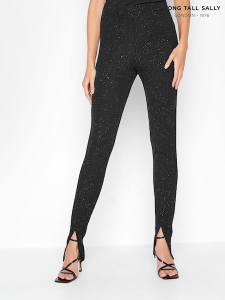 Long Tall Sally Black Glitter Split Hem Stretch Tapered Trousers (950253) | €19