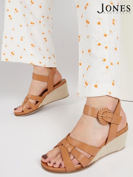Jones Bootmaker Natural Loriana Leather Woven Wedge Sandals (950400) | €56