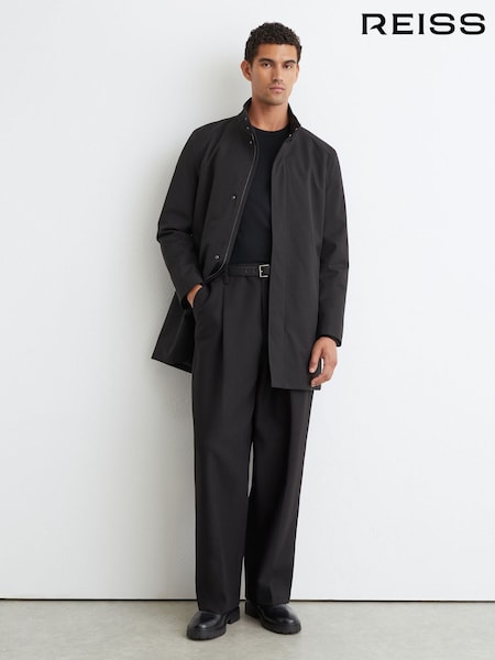 Black - Regular Reiss Flaye Hybrid Gilet-insert Funnel-neck Overcoat