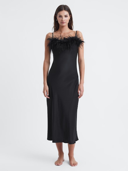 Sleeper Feather Midi Slip Dress (950915) | AED1,980