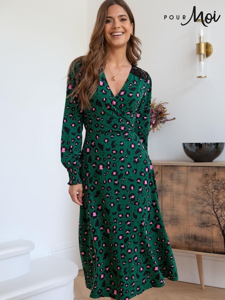 Pour Moi Green Lucinda Jersey Lace Detail Long Sleeve Dresses (951245) | €45