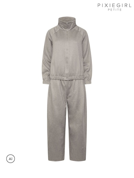 Grey - Pixiegirl Petite Brushed Funnel Neck Hoodie & Joggers Set