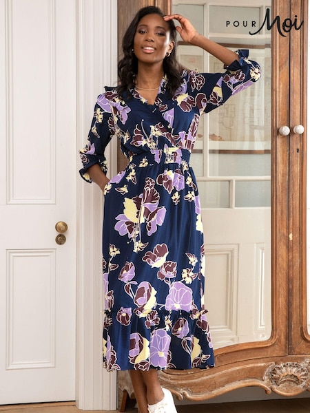 Pour Moi Navy Floral Print Maggie Dress (951610) | €75