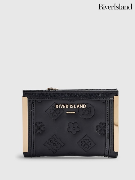 Negro - River Island Quilted Monogram Fold-out Purse